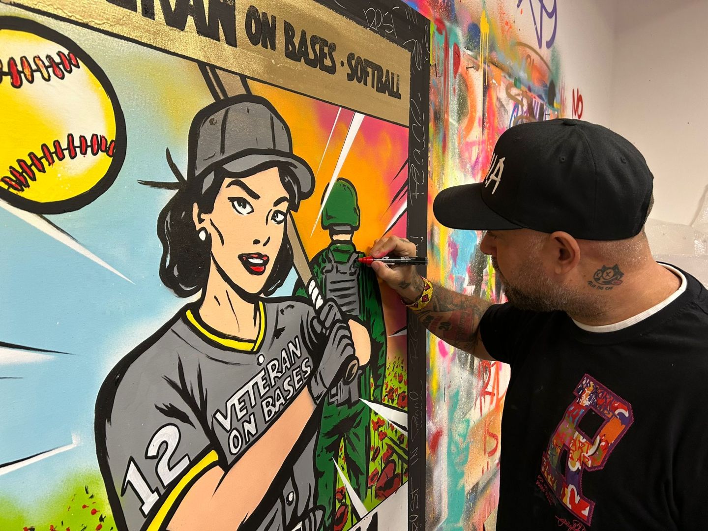 Josef Rataj creating picture called Veteran on bases